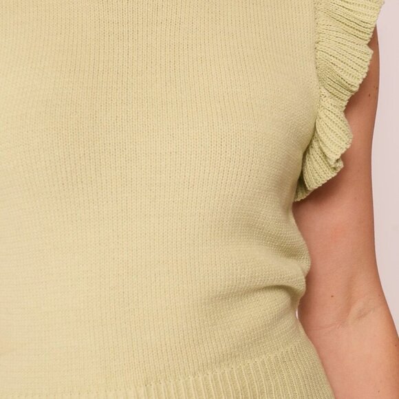 LUMIERE Ruffle Sleeve Knit Tank Top, Light Green Sage, Feminine Chic Sweater - Picture 5 of 5